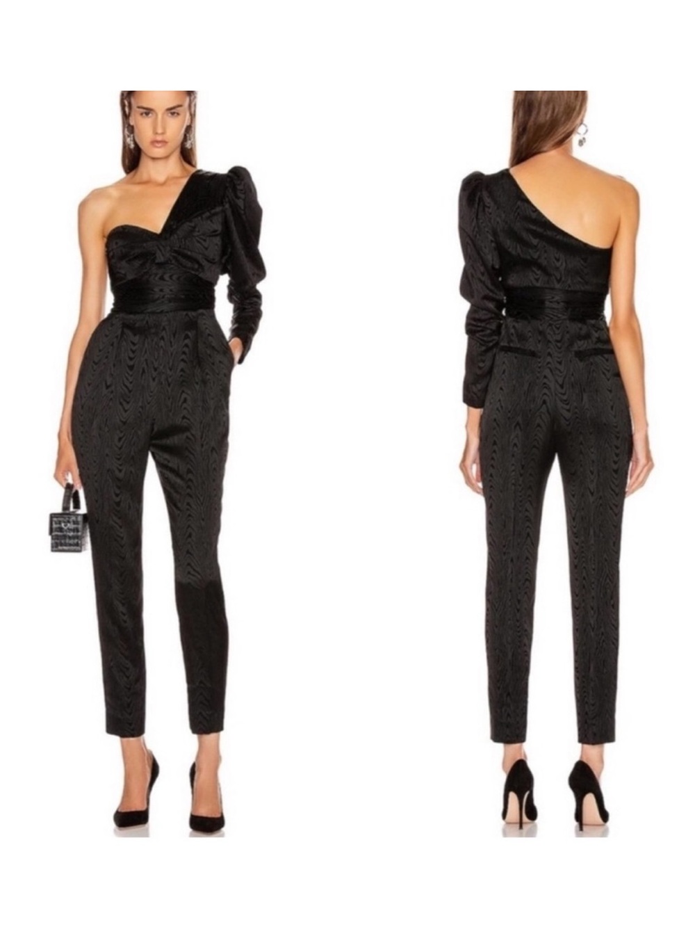 A.L.C. Walden Asymmetrical One Shoulder Puff Sleeve Jumpsuit Slim Leg Black 2